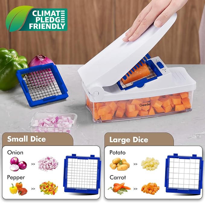 Geedel Vegetable Cutter, Onion Cutter Pro Food Chopper, Kitchen Vegetable Slicer Dicer Cutter Grater, Veggie Chopper with container for Salad Onion Potato Carrot (4 in 1, Blue)