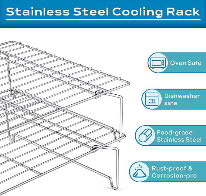 Leonyo 2-Tier 15x10IN Stackable Cooling Racks for Cooking Baking | Stainless Steel Wire Cooking Racks, Collapsible Cookies Cooling Racks for Pizza with Raised Legs, Dishwasher Safe