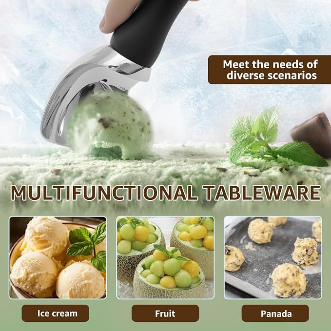 2 Pack Ice Cream Scoop, Heavy Duty Zinc Alloy Ice Cream Scooper with Non-Slip Handle, Ice Cream Spade for Hard Gelato, Sorbet, Cookie Dough, Melon