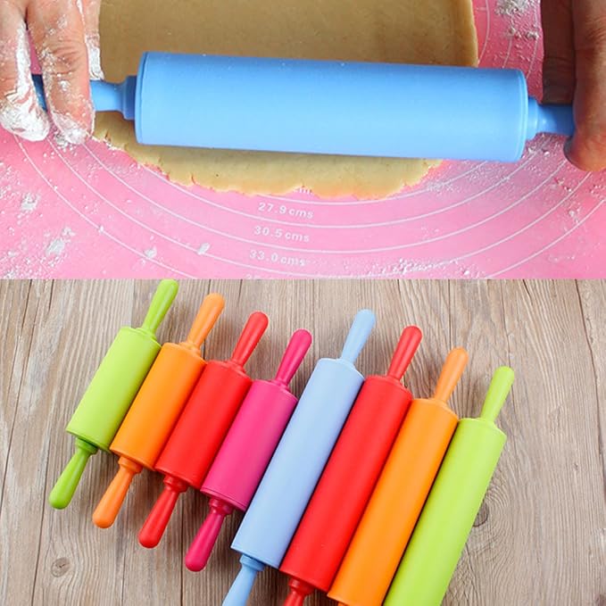 uxcell Silicone Surface Home Restaurant Dumpling Biscuit Making Tool Dough Rolling Pin Orange