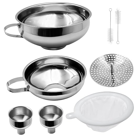 6 Pack Stainless Steel Canning Funnel for Filling Mason Jar with Mesh Strainer, Wide & Narrow Mouth Funnels for Kitchen Use, Filling Bottles & Dry Ingredients, Kitchen Gadgets Canning Supplies Kit
