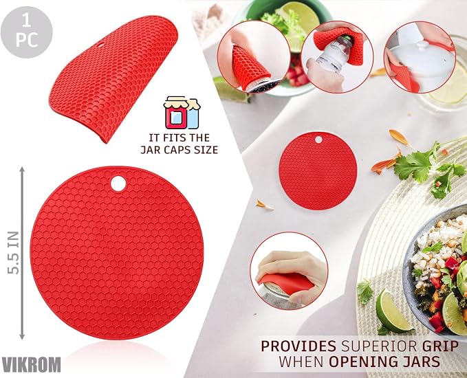 Silicone Jar Opener Set for Seniors, 2 Openers, Non Slip Rubber Pad | Ergonomic Long Handles Add Extra Leverage for Weak Hands - Opens Twist Off Caps Up to 2.7 Inch Wide, Sauce and Canning Jars