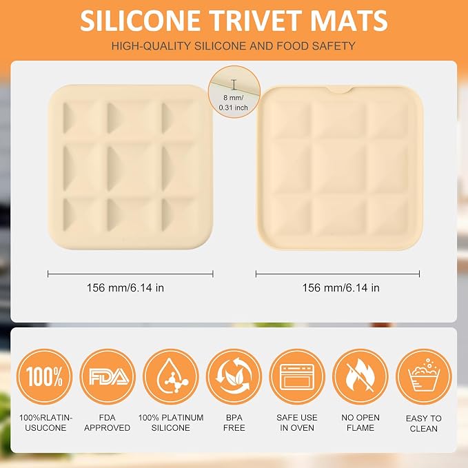 Silicone Trivets for Hot Pots and Pans, Pot Holders Hot Pads 6 Pack Silicone Mats for Kitchen Counter, Soft Durable Drying Mat, Jar Opener and Coasters (Apricot)