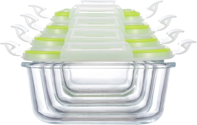 Airtight Meal Prep Containers for Food Storage [24 Piece] Leak Proof, Glass Bento Boxes for Lunch (12 lids & 12 Containers)