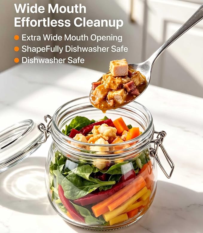 17 oz Glass Jars 4Pack with Airtight Lids,Wide Mouth Food Storage Canisters | Leakproof seal, moisture-proof pantry organization, heavy-duty borosilicate glass, ideal for flour, sugar, coffee, pasta