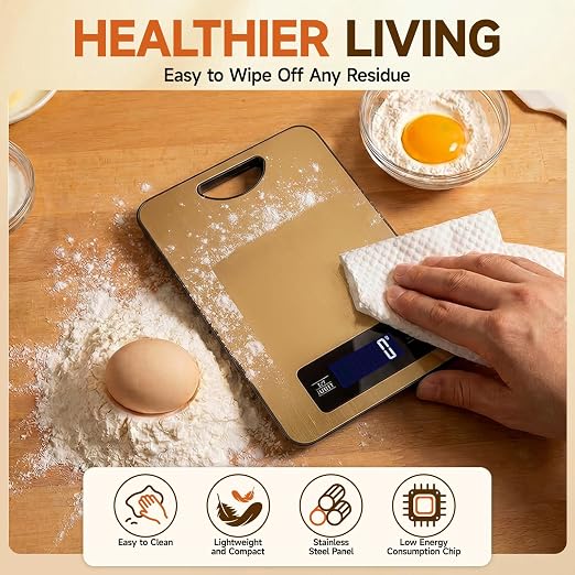 Food Scale, Digital Kitchen Scale with Hanging Loop, 11lb Baking Scale | 1g Accuracy, g/oz,etc.5 Unit Conversion, Tare Function, Fingerprint-Resistant Steel, Suitable for Cooking, Baking ,Meal Prep