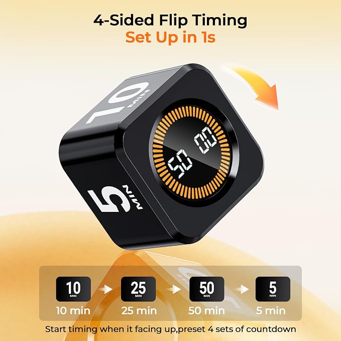 EooCoo Pomodoro Timer Cube, Cool Stuff Gadgets, Visual Timer with Gravity, Countdown 5/10/25/50 Min, Rechargeable Productivity Tool for Office, Classroom, Kitchen, Gym, Yoga, College School Supplies