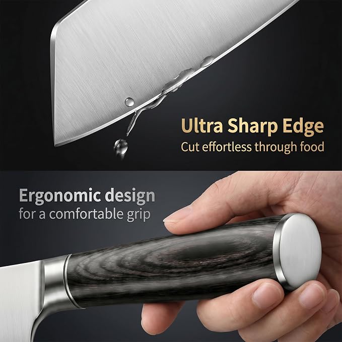 MDHAND 7 Inch Meat Cleaver Butcher Knife, High Carbon Stainless Steel Cleaver Knife with Black Pakkawood Handle, Heavy Duty Bone Chopper for Meat & Vegetables, Home & Restaurant, Chef Gifts