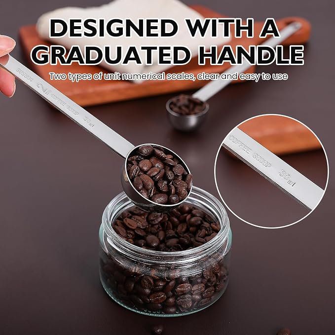 REDANT Long Handle Measuring Spoons Set, Stainless Steel 1 & 2 Tbs - Funnel & Coffee Scoop for Powder, Tea, Sugar