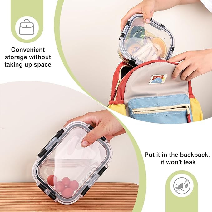 Liuruiyu 8 Pack Glass Food Storage Containers with Lids, Meal Prep Containers, Airtight Bento Boxes with Leak Proof Locking for Microwave, Oven, Freezer and Dishwasher, BPA Free