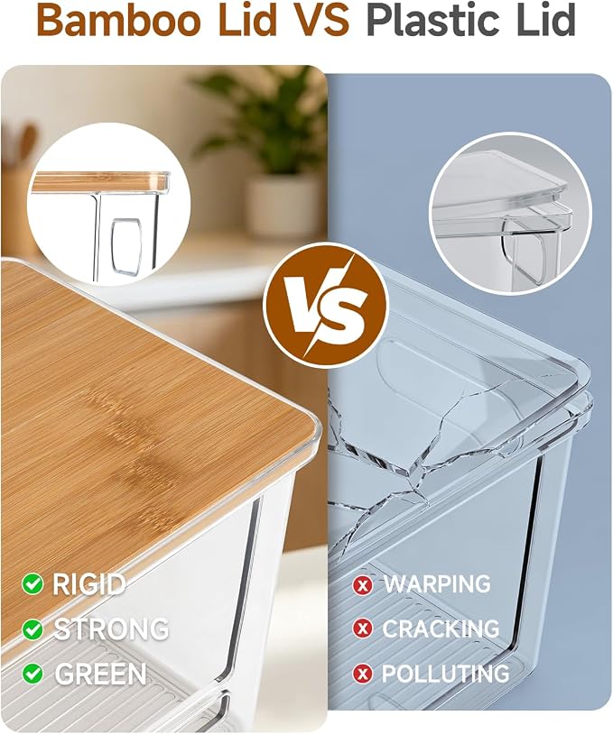 Trash Bag Holder, Acrylic Garbage Bag Dispenser with Bamboo Top | Extra Large Trash Bags Dispenser Under Sink for Kitchen, Pantry, Laundry Room, Cabinet Organizer and Storage (1 PACK)