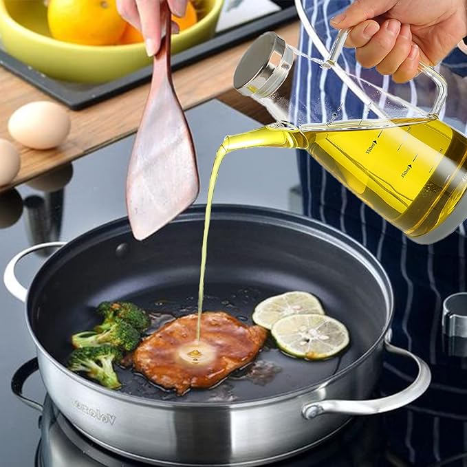 Oil Dispenser for Kitchen,25OZ Oil Bottles Cooking Oil Dispenser with Drip Free Spout and Non Slip Bottom Fits in Home,Kitchen,Barbecue,Party (750ml)