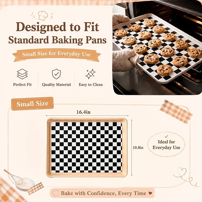 2 Pcs Checkered Silicone Baking Mat Non-Stick Reusable Oven Liner, Food Grade Silicone Roasting Mat with Anti-Slip Grid Design for Baking, Oven, Air Fryer(Black and White, 16.4 x 10.8 Inch)