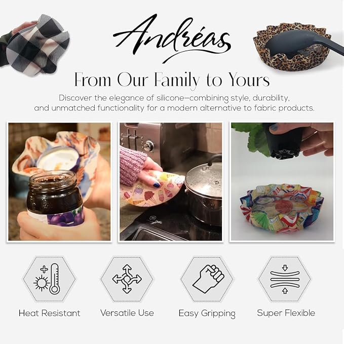 Andreas Silicone Jar Opener, Winery – 6.25" Non-Slip Lid Gripper & Garlic Peeler, Food and Dishwasher Safe, Multi-Use, Durable Silicone & Fabric, Made in the USA, JO-428