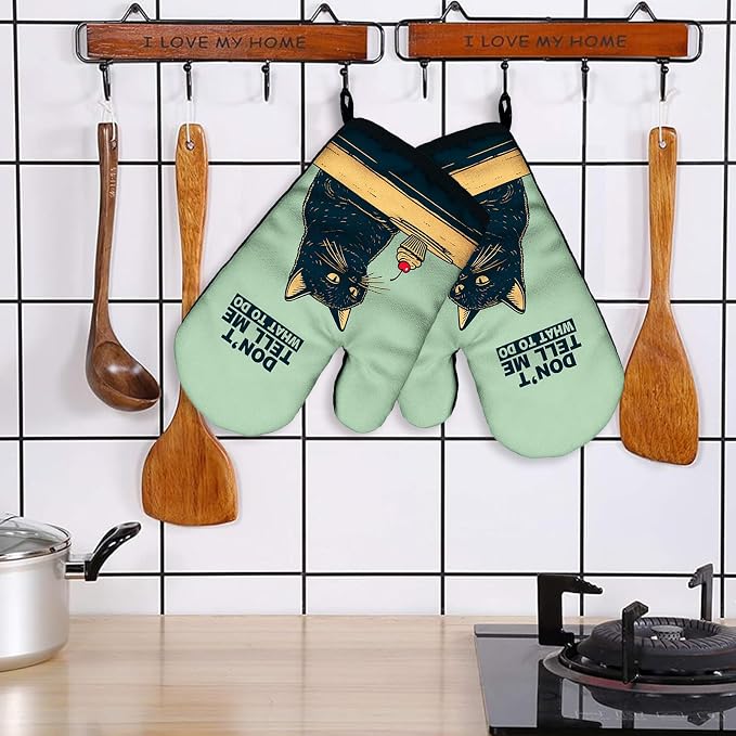 Don't Tell Me What to do, Funny Silicone Non-Slip Oven Mitts Sets of 2, Retro Baking Mitts, Bake Lover Gift, Cat Lover Gift, Kitchen Gift for Cat Owner