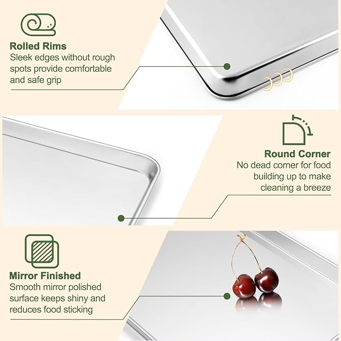 TeamFar Baking Sheet with Rack Set, 3 Pans + 3 Racks, 16/12.5/10.5 Inch | Stainless Steel Cookie Sheets Baking Pans Trays and Cooling Racks for Cooking, Non-Toxic & Heavy Duty, Dishwasher Safe