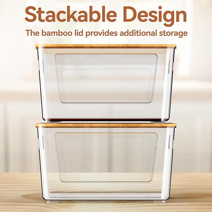 spospo 2 Pack Trash Bag Holder with Bamboo Lid Stackable Trashbag Dispenser | Extra Large Garbage Bag Holder for Kitchen Laundry Room Under Sink Organization and Storage
