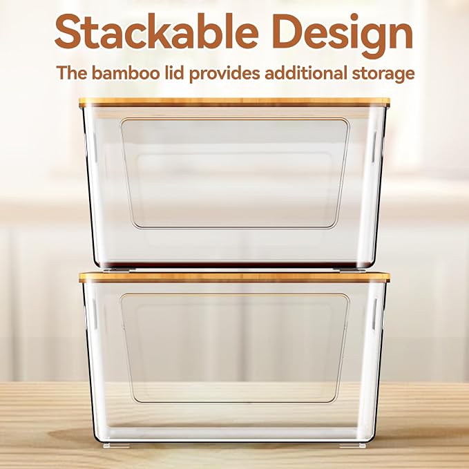 spospo Trash Bag Holder with Bamboo Lid Stackable Trash Bag Dispenser | Extra Large Garbage Bag Holder for Kitchen Laundry Room Under Sink Organization and Storage (1Pack)