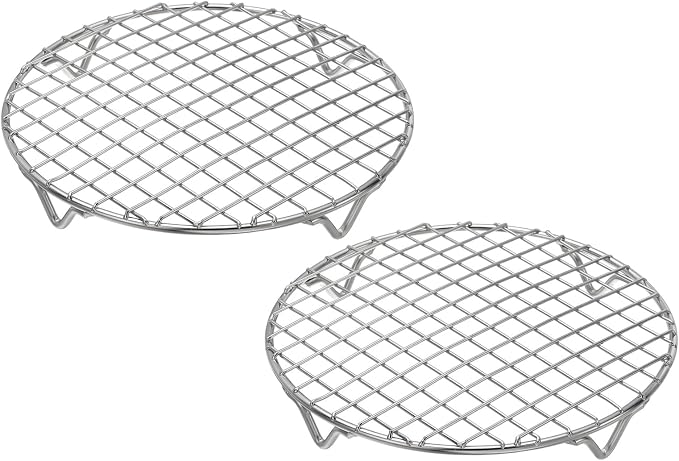 uxcell 2 Pcs Round Cooking Rack 7.1 Inch Dia Stainless Steel Wire Cooling Steamer Rack for Baking Canning Cooking Roasting Cooling Grilling Drying, Silver