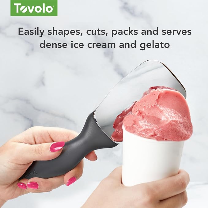 Tovolo Ice Cream Spade Heavy Duty Zinc Alloy Dishwasher Safe Ice Cream Paddle Spade for Shaping Cutting Serving Gelato Sorbet Cookie Dough, Non Slip Ergonomic Handle Ice Cream Spade, Charcoal Gray
