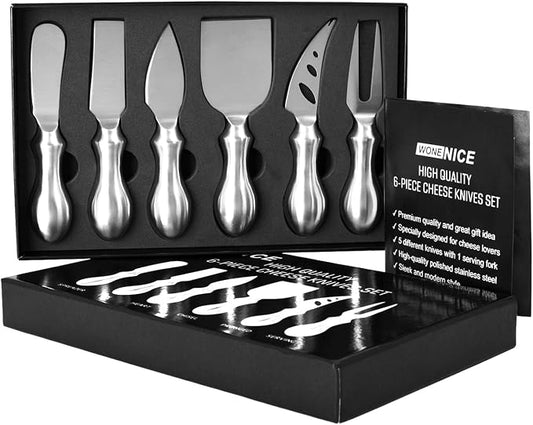 WoneNice Cheese Knife Set, 6-Piece Stainless Steel Knives for Charcuterie, Gift for Wedding Housewarming Christmas