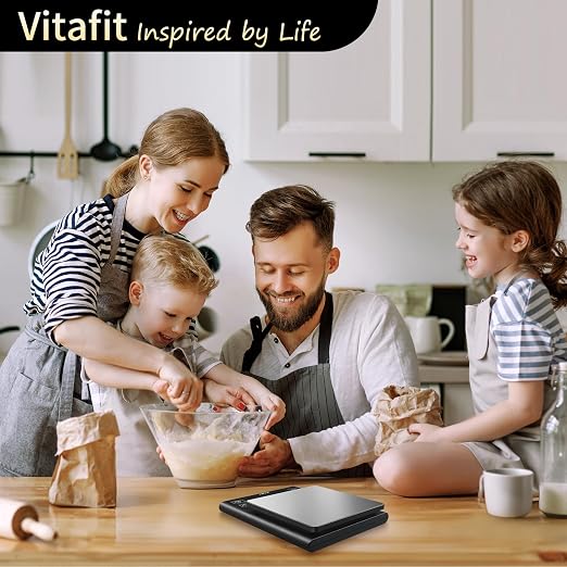 Vitafit 11lb Food Scale, High Accuracy 0.0001lb by Our Professional Scale Factory Since 2001, Digital Kitchen Scale with% Percentage Function for Cooking, Baking & Coffee, Stainless Steel, LED, Black