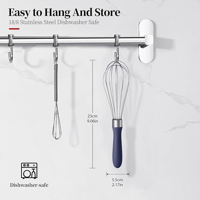 18/8 Stainless Steel Cooking Balloon Whisk (Small, Midnight Blue) | Heavy Duty Metal Kitchen Wire Whisker Wisking Tool Egg Beater Hand Mixer for Mixing Baking Beating Stirring Sauce Flour