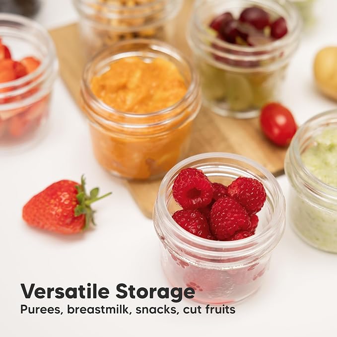 KeaBabies 12pk 4oz Glass Baby Food Containers with Lids, Leak-Proof (Slate) | Microwavable Small Glass Jars, Baby Purees, Toddler Snack Storage Containers, BPA-Free, Dishwasher-safe, Freezer Safe