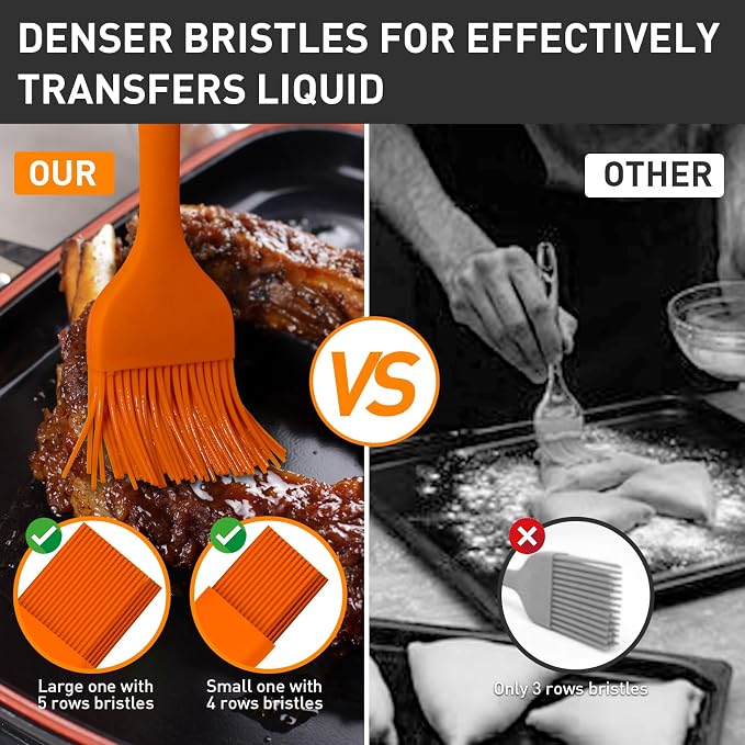 Begonia Silicone Kitchen Brush, 2pcs 10+8 inch Basting Brush (Orange) | Heat Resistant Pastry Brush for Cooking, Baking, Grilling, Spreading Oil