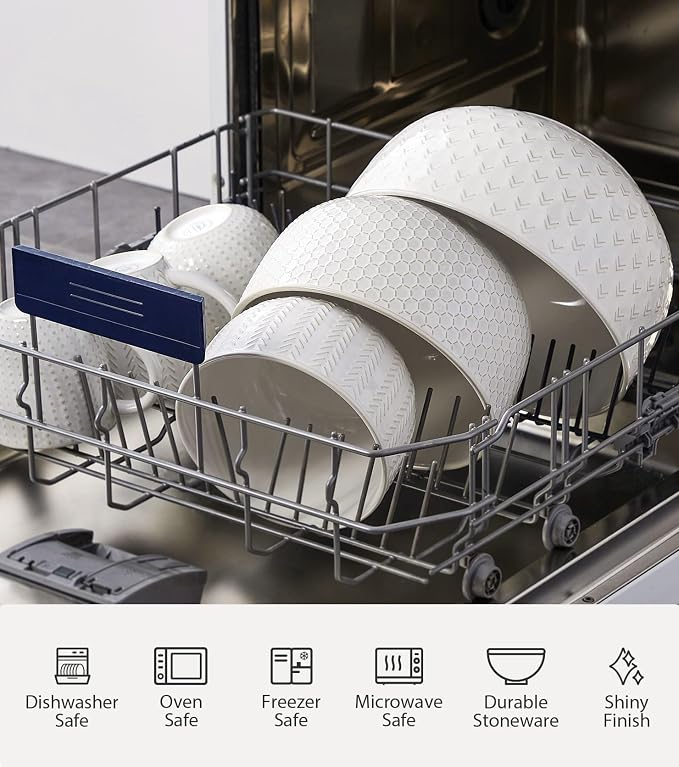 Lareina Ceramic Large Mixing Bowls Set of 4, 20/44/98/145 OZ, Ivory White | Nesting Bowls for Cooking, Baking, Salad Etc, Serving Bowls Gift, Kitchen Stoneware, Oven, Microwave and Dishwasher Safe