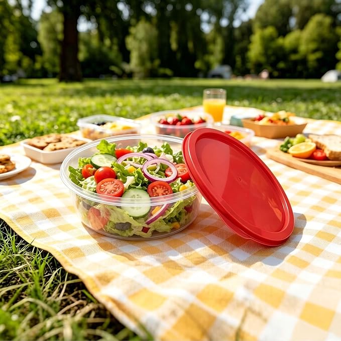 5-Piece Plastic Mixing Bowl Set with Lids for Kitchen, Nesting Kitchen Bowl Set for Mixing Baking, Prepping, Cooking & Food Storage Microwave Safe (Red)