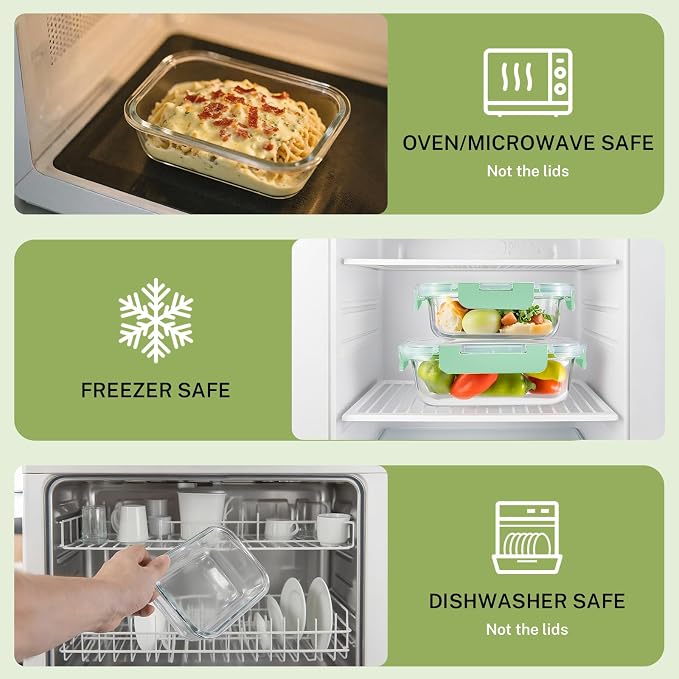 HOMBERKING 8 Pack Glass Food Storage Containers with Lids, Meal Prep Containers, Airtight Bento Boxes with Leak Proof Locking for Microwave, Oven, Freezer and Dishwasher, BPA Free, 5-35oz, light blue