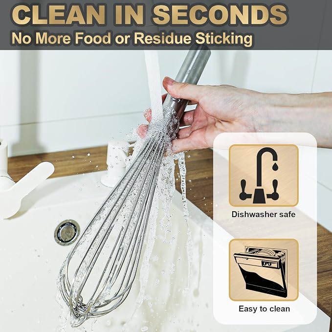 Webake 14 Inch Commercial Whisk, 304 Stainless Steel Large Whisk, Extra-Thick 2.5mm Wires, Professional Kitchen Tool for Mixing, Beating, Blending