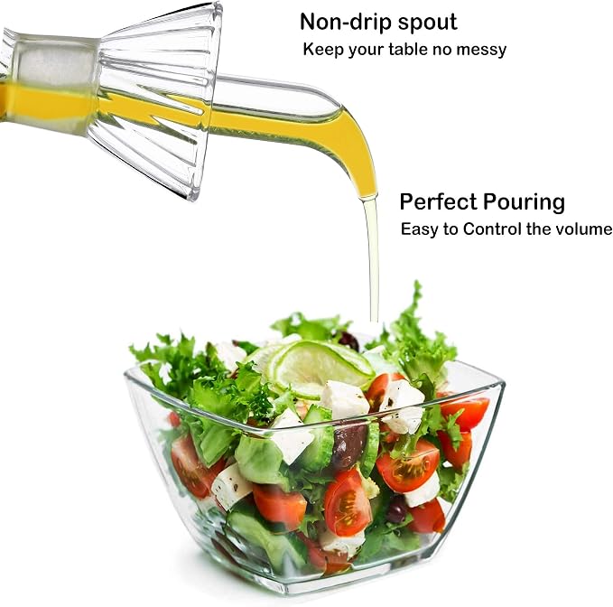 8oz/240ml Olive Oil Bottle Dispenser/Glass Cruet with DRIPLESS POUR SPOUT for Kitchen and BBQ