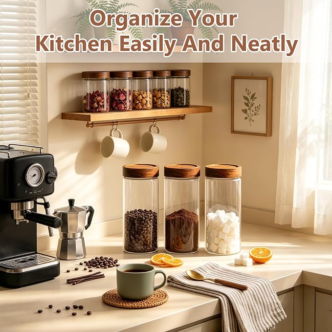 KEYWING 46 fl.oz Glass Jars with Airtight Lids, Food Storage Jars 3Pcs | Clear Food Containers For Pantry Organization Kitchen Canister Set for Cookie Rice Sugar Snack Coffee Bean, with 126 Labels
