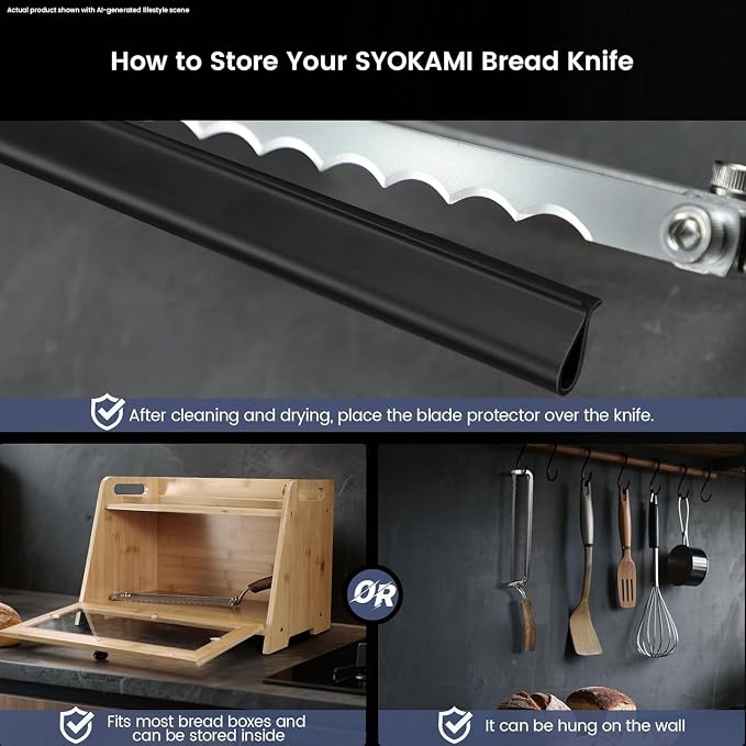 SYOKAMI 2026 Upgrade Bread Knife for Homemade Bread, World's 1st Real Bow-Design Sourdough Bread Slicer, Razor-Sharp Cutter for Crusty Sourdough & Baguette, 4 Thickness Scale Marks, Ideal for Gift