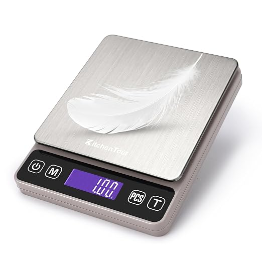 KitchenTour Digital Kitchen Gram Scale - 500g/0.01g - High Accuracy Precision Food Scale - Meat Scale with Back-Lit LCD Display(Batteries Included)-Grey