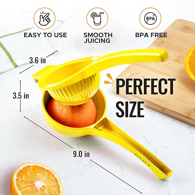 Zulay Kitchen Premium Quality Metal Orange Squeezer, Citrus Juicer, Manual Press for Extracting the Most Juice Possible - Orange Juicer (Yellow)