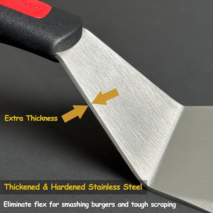 Professional Metal Spatula for Cast Iron Skillets and Flat Top Grills, Full Tang Silicone Handle,Thickened Stainless Steel Blade, Smash Burger Spatula Turner for Flipper, Cooking, BBQ, 5 x 2.75 Inch