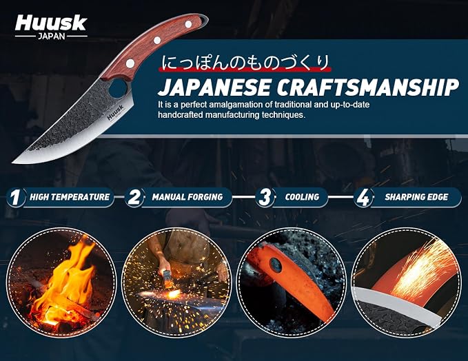 Huusk Japanese Kitchen Knife Set 6pcs with Gift Box, Butcher Knife Set for Meat Cutting, Cooking Knives with Meat Cleaver, Chef Knives Professional, Cool Mens Gift