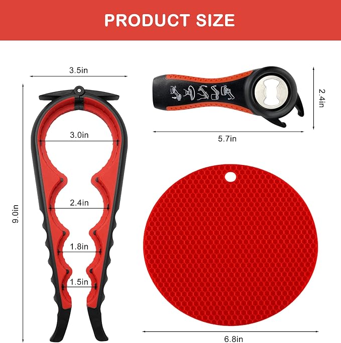 Jar Opener for Weak Hands, Seniors with Arthritis, 5 in 1 Multi Function Bottle Opener Lid Opener For Arthritic Hands with Non Slip Rubber Jar opener Gripper Pad