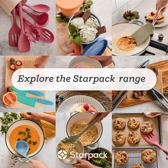Starpack XL Premium Silicone Pasta Fork (13.5") - Spaghetti Spoon High Heat Resistant to 600°F - Silicone Pasta Spoon Strainer - Pasta Server Spoon with Teeth - Pasta Server Utensil