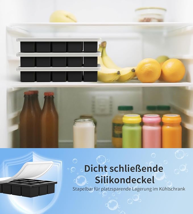 Ankway Upgraded Silicone Ice Cube Trays with Lid, 3 Pack Sturdy Ice Cube Moulds with Metal Frame, Food Grade, BPA Free, Super Easy-Release Ice Trays for Freezer, Whiskey, Cocktail and Drink