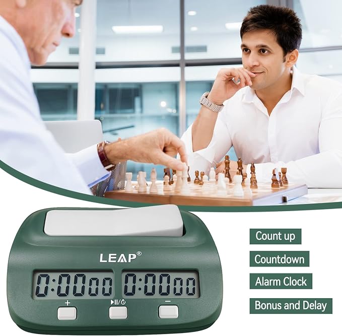 LEAP Digital Chess Clock Timer - I-GO and Chinese Chess with Bonus and Delayed Time Features (Blackish Green)
