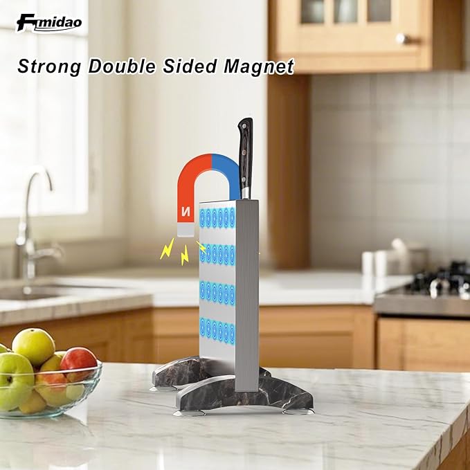 Magnetic Knife Block,Stainless Steel Magnetic Knife Holder Stand for Kitchen Counter,Strong Double Sided Magnet Knife Storage Rack