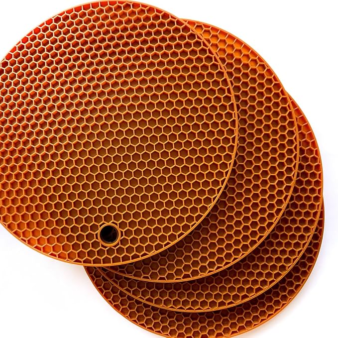 7-Inch Round Silicone Trivet Mats - 4-Pack Non-Slip Heat Resistant Hot Pads for Kitchen Countertops, Pots and Pans (Coffee)
