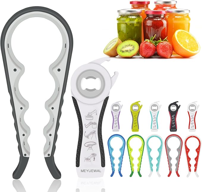 Jar Opener Bottle Opener for Weak Hands, 5 in 1 Multi-Function Can Opener Bottle Opener Kit with Silicone Handle Easy to Use for Children, Elderly and Arthritis Sufferers (White)
