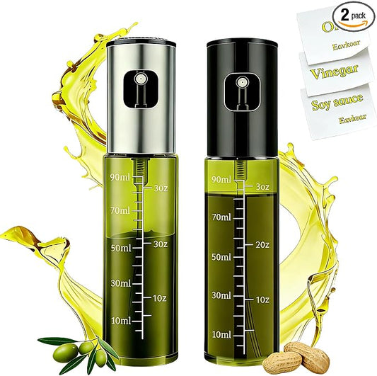 Cooking Oil Spray Bottle, Olive Oil and Avocado Oil Spray Bottle, 100ml Olive Oil Spray Bottle, Kitchen Tools, Air Fryer, Salad, Frying, Grilling (light-blocking glass)-Silver+Black