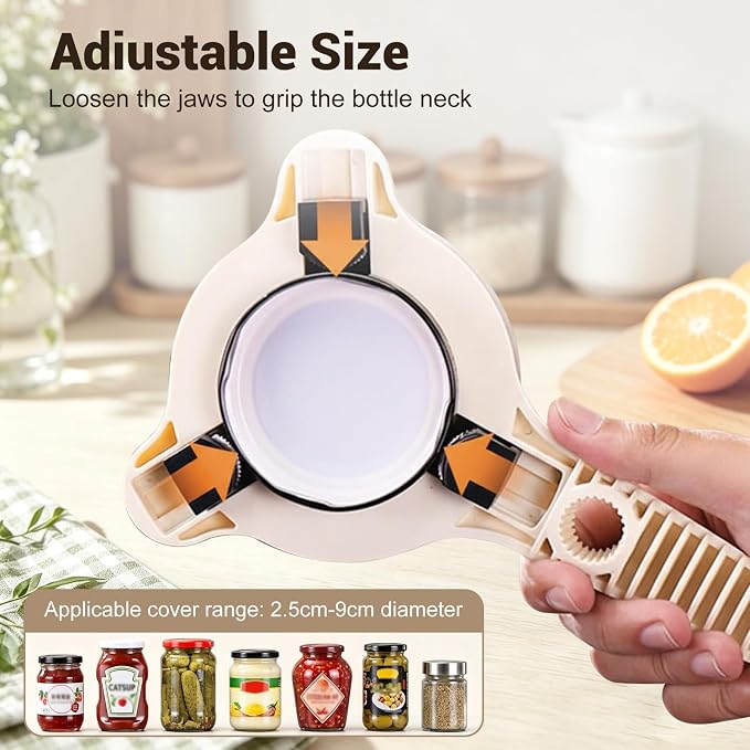 4-In-1 Jar Opener for Weak Hands & Seniors, Adjustable Lid Opener with Non-Slip Grip, Stainless Steel Jar Lid Opener, for Jars, Bottles & Cans (Brown)