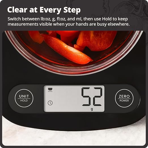 Greater Goods Food Scale – Digital Kitchen Scale, 1g Precision, Easy-Tare & Quick Conversion, Slim Compact Design, Durable & Portable | Ideal for Cooking, Baking & Meal Prep (Matte Black)